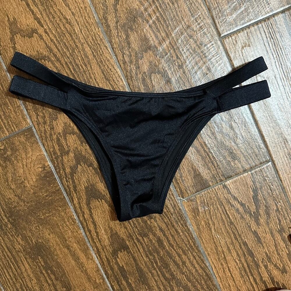 Victoria's Secret The Itsy Bikini Bottom Black Double Strap Ruched Medium - Picture 2 of 4